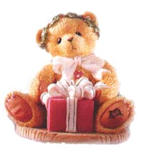 Enesco Cherished Teddies Figurine - Margy - I'm Wrapping Up A Little Holiday