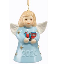2020 Angel With Toy Train - Pastel Blue Angel Bell