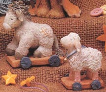 Enesco Cherished Teddies  - Sheep/Donkey Pull Toys - set of 2