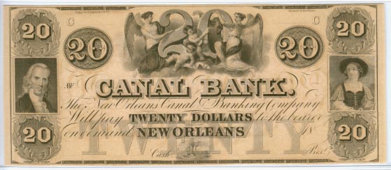 Louisiana Obsolete Currency 20 18xx Canal Bank New Orleans 