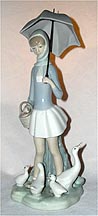 Lladro Figurine - Girl With Umbrella & Geese
